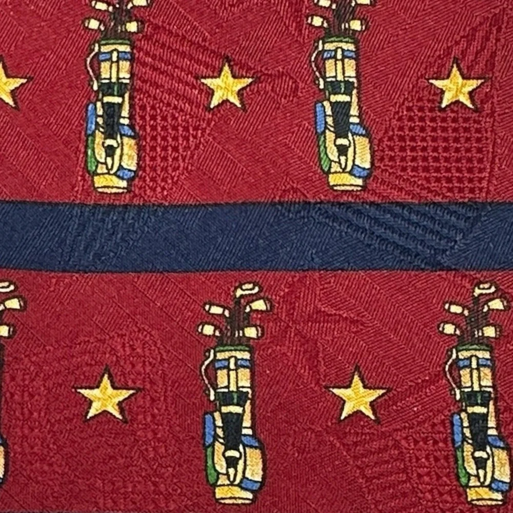 Tommy Hilfiger Red Golf Clubs Silk Tie USA Made Preppy Vintage Americana 57